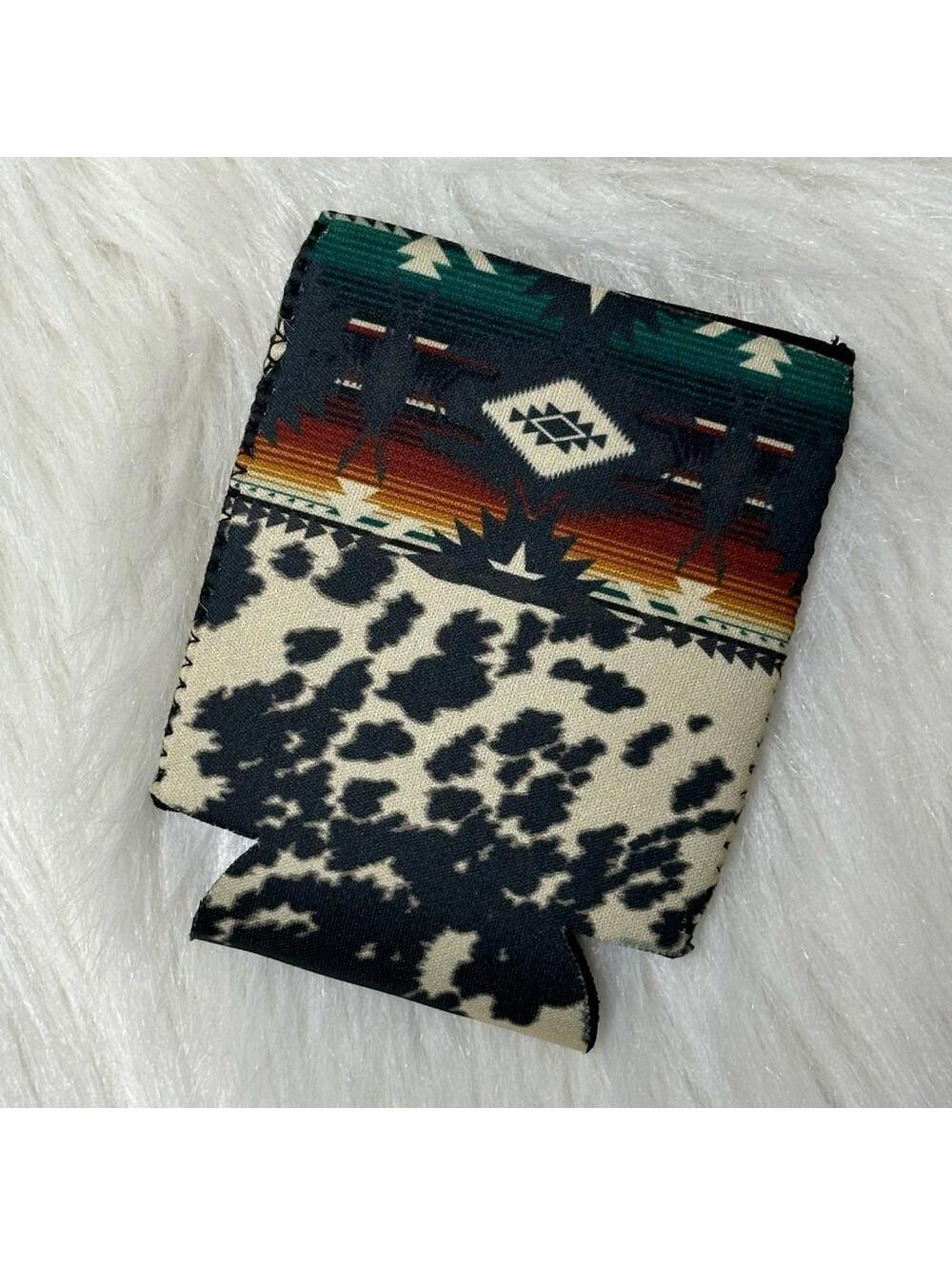 Crazy Train Koozie Cowhide / Aztec serape print - short